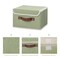 Storage Bin with Lid Storage Boxes with PU Leather Handles PP Plastic Board Decorative Foldable Lidded Cotton Linen Fabric Home Cubes Baskets Closet Organizer Container - Green, Small Size